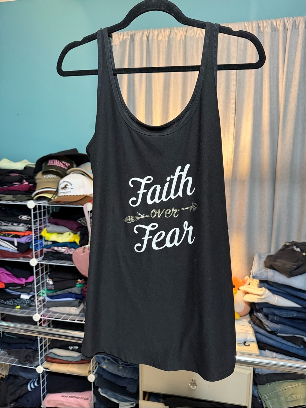 Faith Over Fear Black Graphic Tank Top Women’s XXL 2X Christian Inspirational